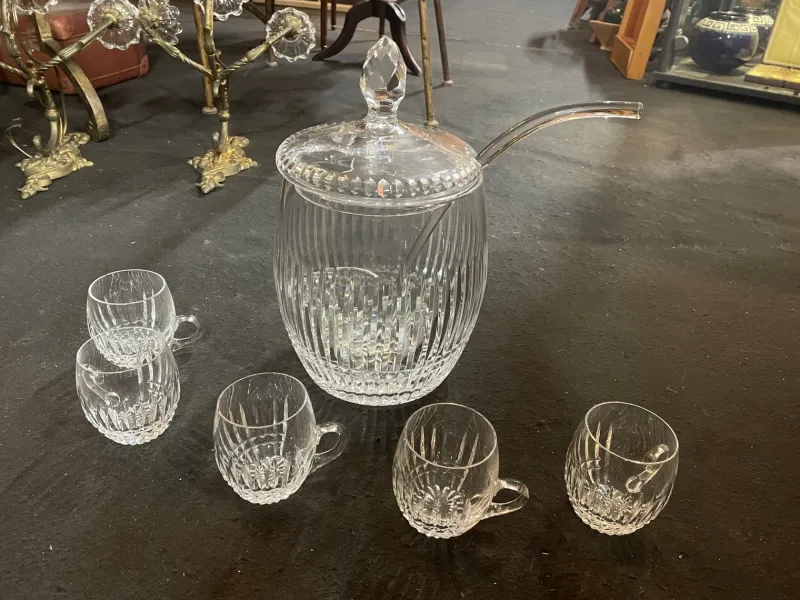 Pamono St Louis Crystal Punch Service with Bowl and Ladle, Set of 6> Serving Dishes