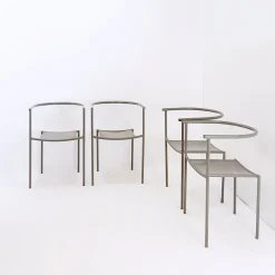 Sale Pamono Stackable Chairs in Gray Metal by Philippe Starck for Driade, Set of 4