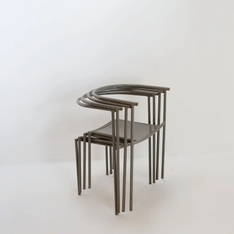 Sale Pamono Stackable Chairs in Gray Metal by Philippe Starck for Driade, Set of 4