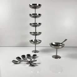 Pamono Stainless Steel Ice Cream Cups with Spoons by Guy Degrenne, 1970s, Set of 12> Dinner Plates & Bowls