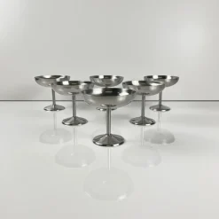 Pamono Stainless Steel Ice Cream Cups with Spoons by Guy Degrenne, 1970s, Set of 12> Dinner Plates & Bowls