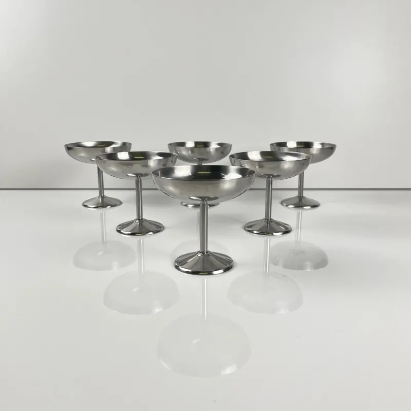 Pamono Stainless Steel Ice Cream Cups with Spoons by Guy Degrenne, 1970s, Set of 12> Dinner Plates & Bowls