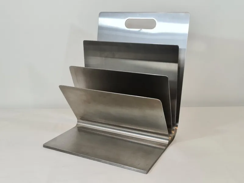 Pamono Stainless Steel Magazine Rack by Xavier Feal for Inux Industrie, 1970s> Magazine Racks