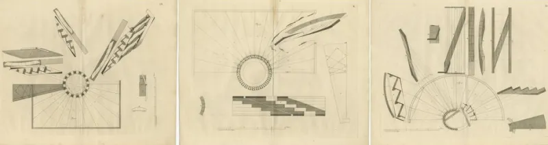 Pamono Staircase Designs, 1739, Paper, Set of 3> Work On Paper