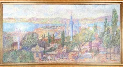 Best Pamono Stan Reszka, Pointillist View of Istanbul, Oil on Canvas, 1951