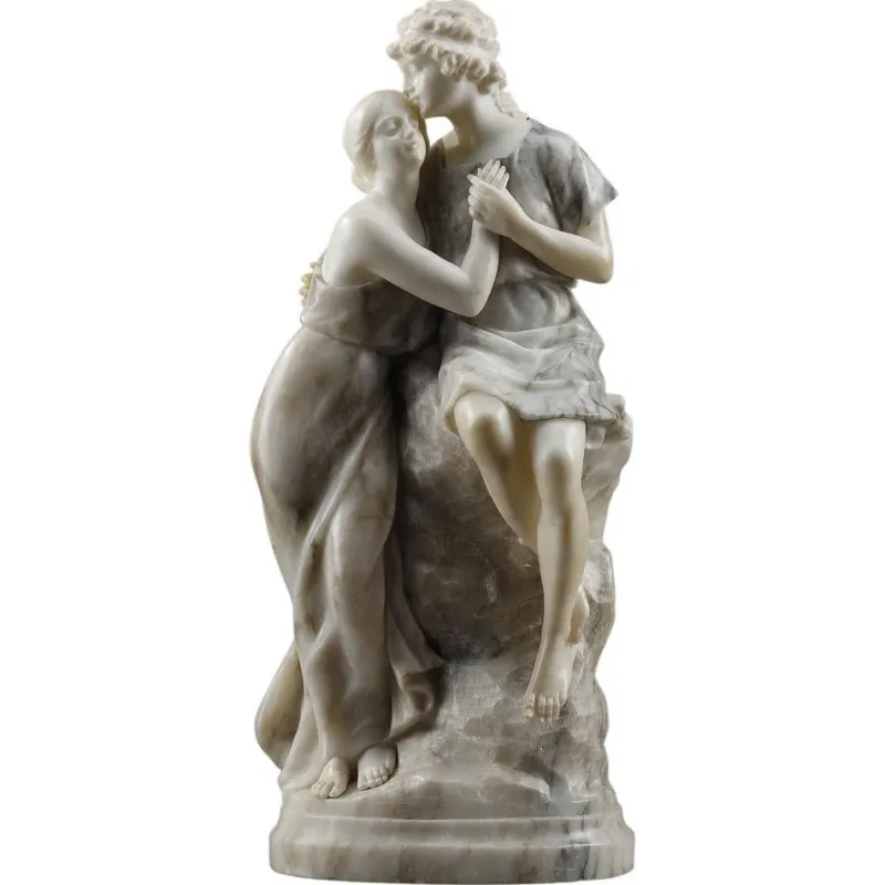 Sale Pamono Statue in Alabaster and Marble Representing Helen and Paris, 1900s