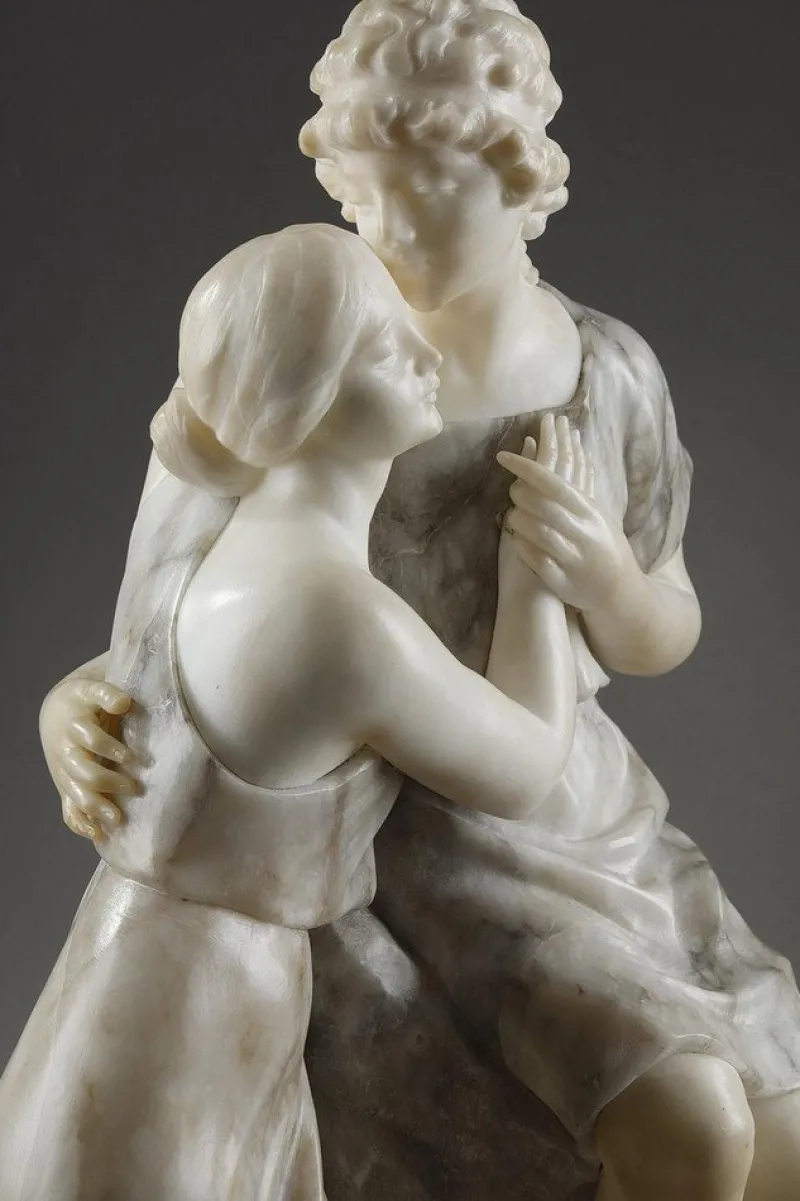 Sale Pamono Statue in Alabaster and Marble Representing Helen and Paris, 1900s
