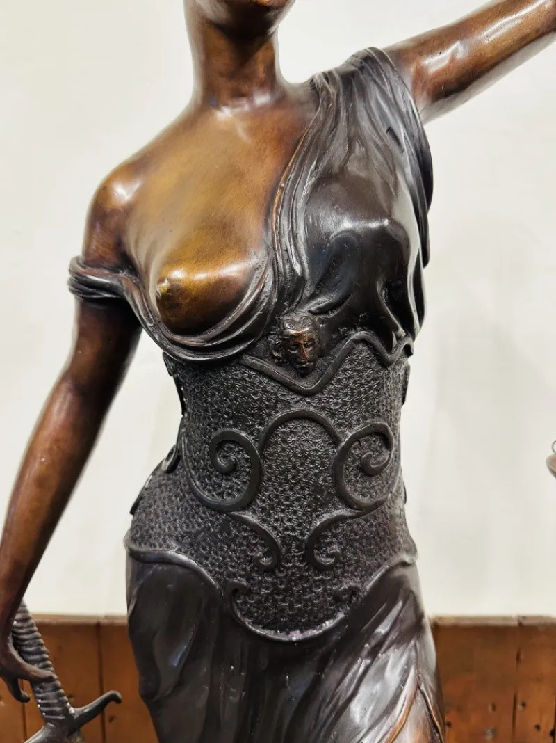Pamono Statue of Lady Justice, 1920s-1940s, Bronze with Marble Base> Art Deco