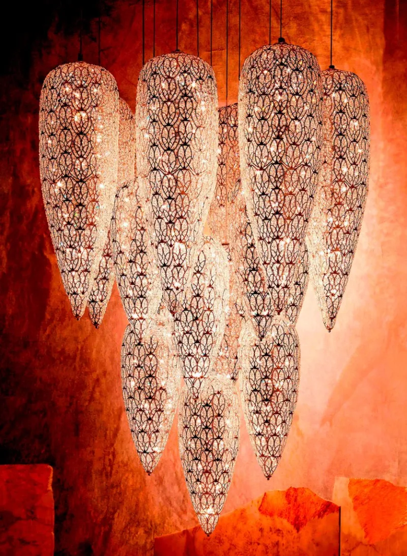 Pamono Steel & Crystal Sensation Arabesque Light Fall Ceiling Chandelier with 17 Lamps from VGnewtrend> Ceiling Lights
