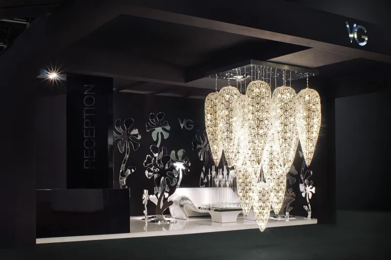 Pamono Steel & Crystal Sensation Arabesque Light Fall Ceiling Chandelier with 17 Lamps from VGnewtrend> Ceiling Lights