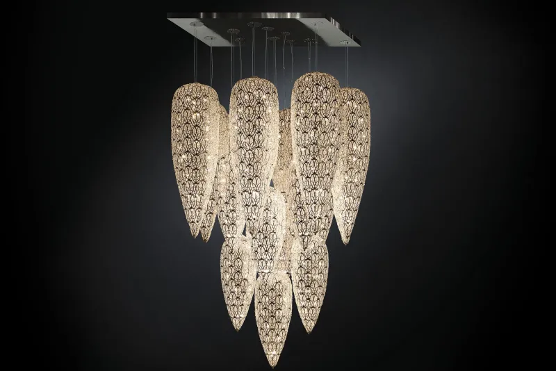 Pamono Steel & Crystal Sensation Arabesque Light Fall Ceiling Chandelier with 17 Lamps from VGnewtrend> Ceiling Lights