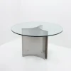 Pamono Steel and Glass Dining Table attributed to Michel Boyer, France, 1970s> Dining Tables & Sets