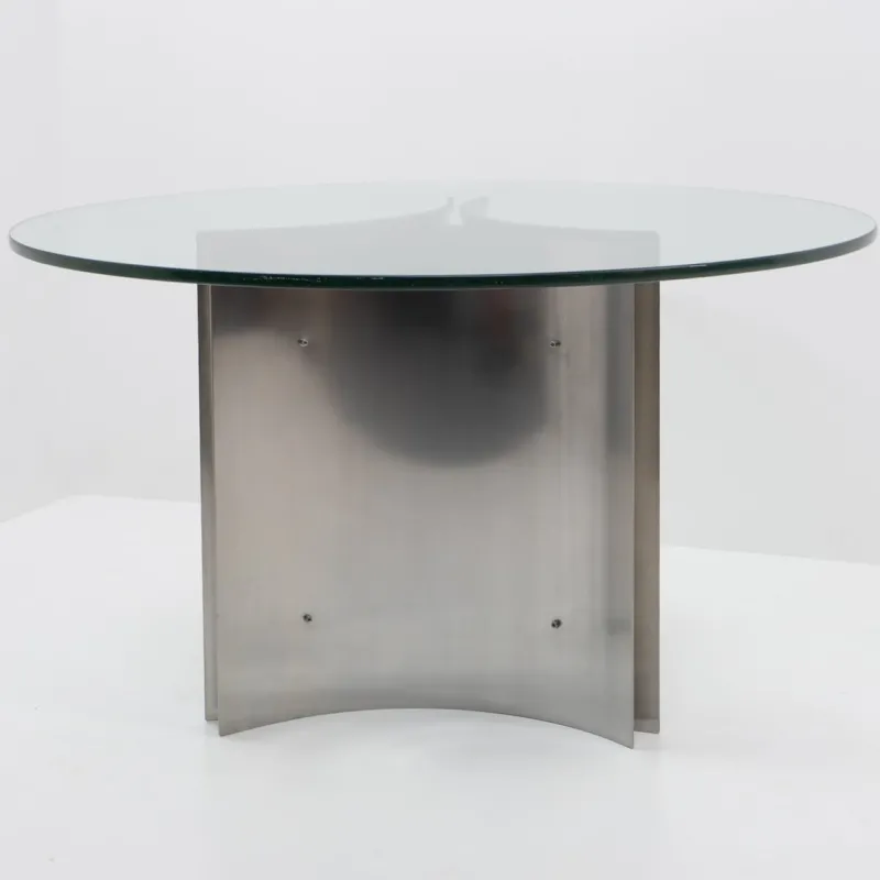 Pamono Steel and Glass Dining Table attributed to Michel Boyer, France, 1970s> Dining Tables & Sets