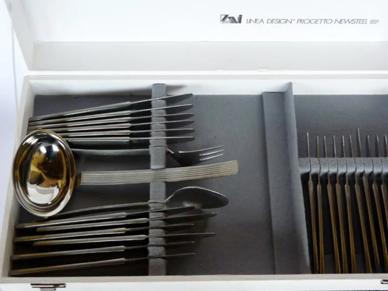 Pamono Steel Cutlery by Nencioni Moleri for Design Zani, 1960s, Set of 75> Cutlery & Serving Utensils