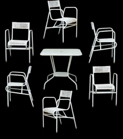 Pamono Steel Garden Furniture, 1950s, Set of 7> Garden Seating
