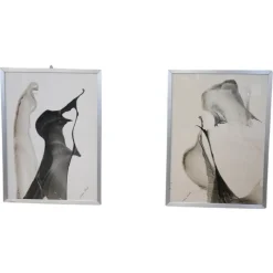 Clearance Pamono Stefano Colombo, Abstract Compositions, 1970s, Tempera on Paper, Framed, Set of 2