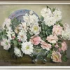 Pamono Stella Lane, Pink and White Roses in Glass Vase, Oil on Board, Mid 20th Century, Framed> Impressionist|Mid-Century
