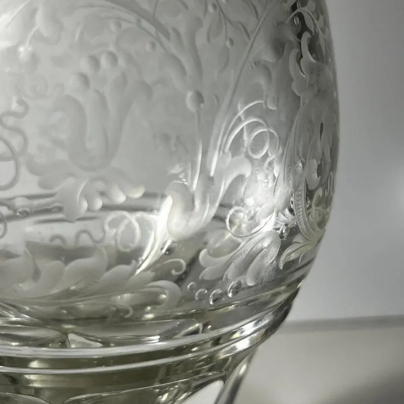 Sale Pamono Stemmed Glasses in Thick Cut Crystal with Scrolling Decoration and Monogram, Bohemia, 1900s, Set of 2