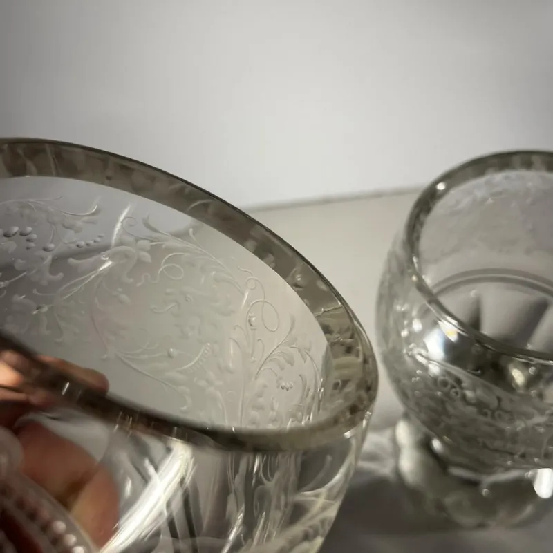 Sale Pamono Stemmed Glasses in Thick Cut Crystal with Scrolling Decoration and Monogram, Bohemia, 1900s, Set of 2