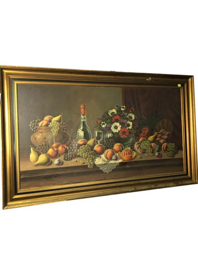 Pamono Still Life of Fruit and Wine, 20th-Century, Oil on Canvas> Classical