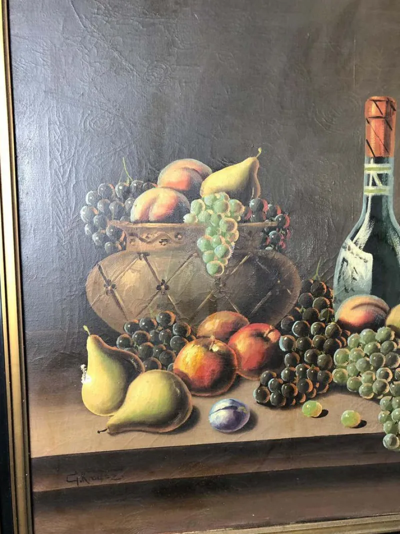 Pamono Still Life of Fruit and Wine, 20th-Century, Oil on Canvas> Classical