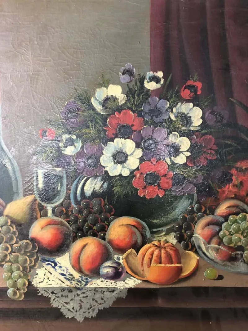 Pamono Still Life of Fruit and Wine, 20th-Century, Oil on Canvas> Classical