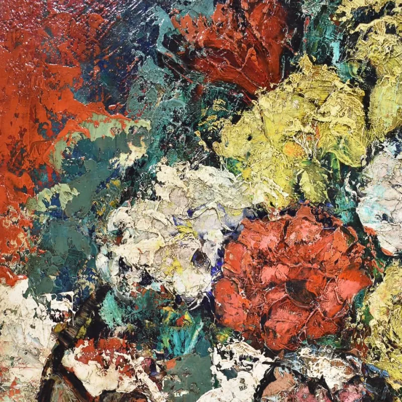 Hot Pamono Still Life Painting of Roses in Vase, Oil on Canvas, 20th Century