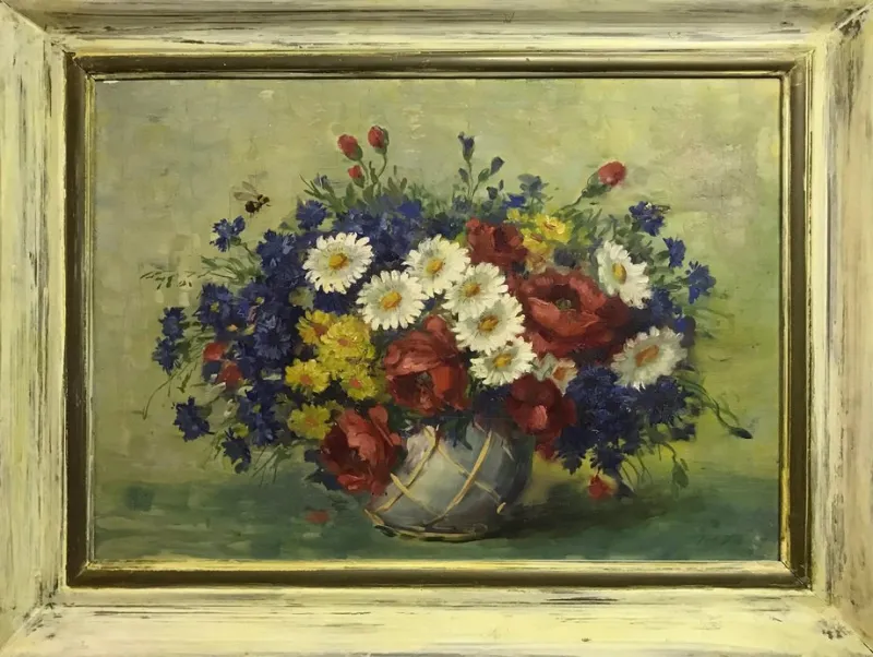 Outlet Pamono Still Life with Flowers, 20th Century, Oil on Canvas, Framed