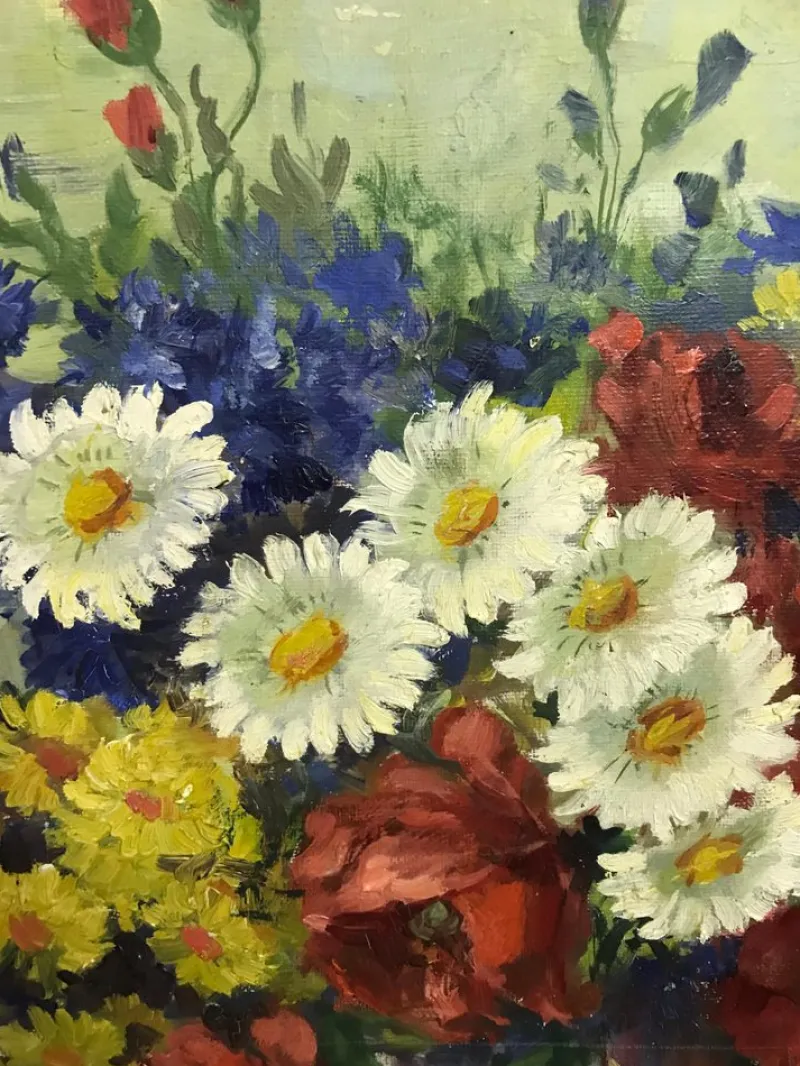 Outlet Pamono Still Life with Flowers, 20th Century, Oil on Canvas, Framed