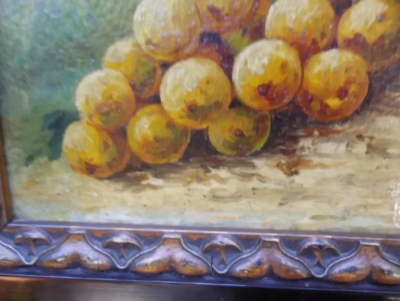 Pamono Still Life with Grapes, 1890s-1910s, Oil Painting, Framed> Classical
