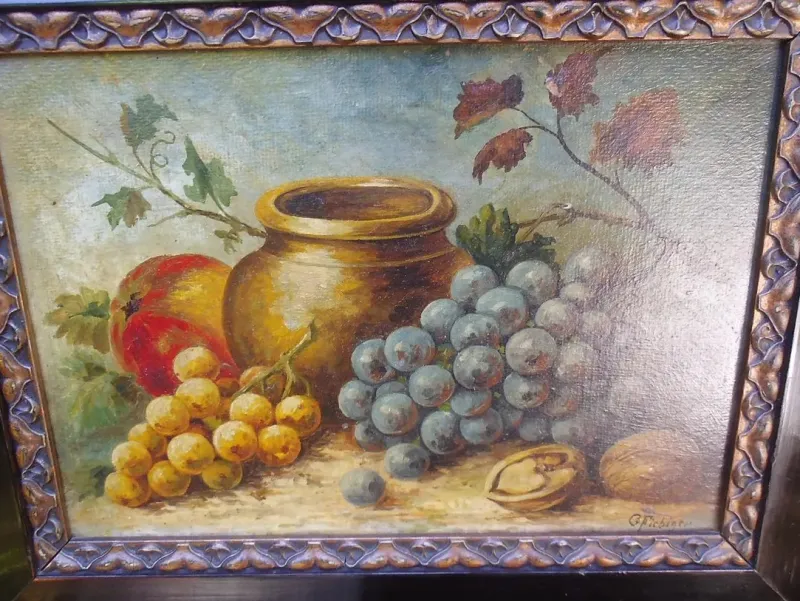 Pamono Still Life with Grapes, 1890s-1910s, Oil Painting, Framed> Classical