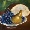 Pamono Still Life with Pear and Grapes, 1920s, Oil on Canvas, Framed> Classical