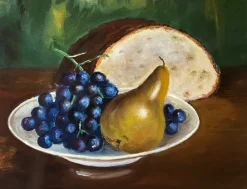 Pamono Still Life with Pear and Grapes, 1920s, Oil on Canvas, Framed> Classical