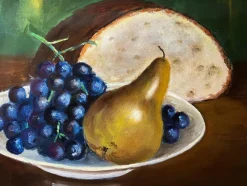 Pamono Still Life with Pear and Grapes, 1920s, Oil on Canvas, Framed><noscript><img width=