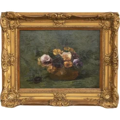 Pamono Still Life with Violets, Oil on Panel, Framed, 1880s> Art Nouveau