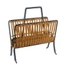 Pamono Stitched Leather and Rattan Magazine Rack by Jacques Adnet, 1950s> Magazine Racks
