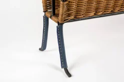 Pamono Stitched Leather and Rattan Magazine Rack by Jacques Adnet, 1950s><noscript><img width=