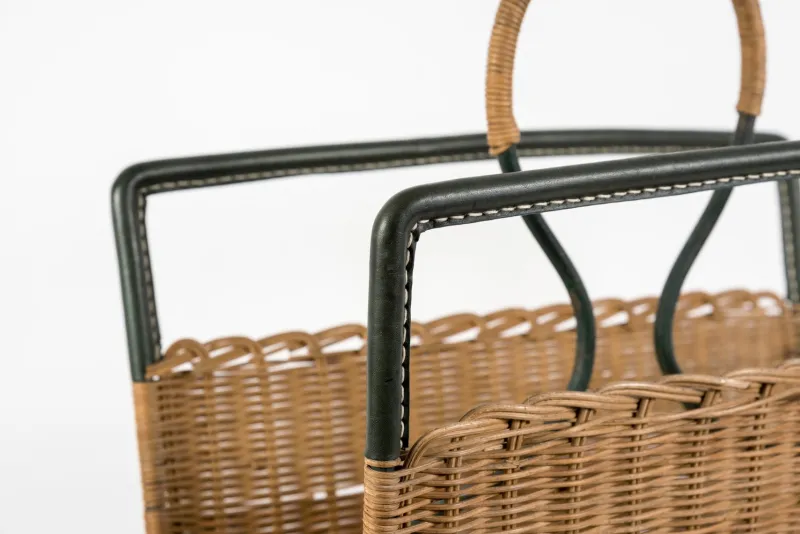Discount Pamono Stitched Leather Magazine Rack by Jacques Adnet, 1950s