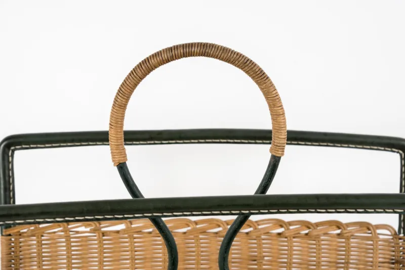 Discount Pamono Stitched Leather Magazine Rack by Jacques Adnet, 1950s