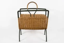 Discount Pamono Stitched Leather Magazine Rack by Jacques Adnet, 1950s