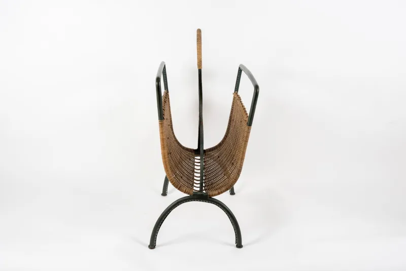 Discount Pamono Stitched Leather Magazine Rack by Jacques Adnet, 1950s
