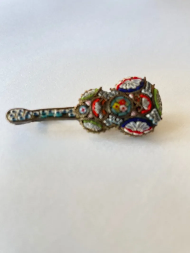 Pamono Stone Micromosaic Guitar Brooch> Brooches