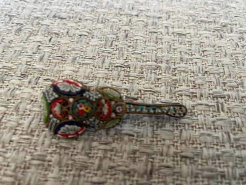 Pamono Stone Micromosaic Guitar Brooch> Brooches