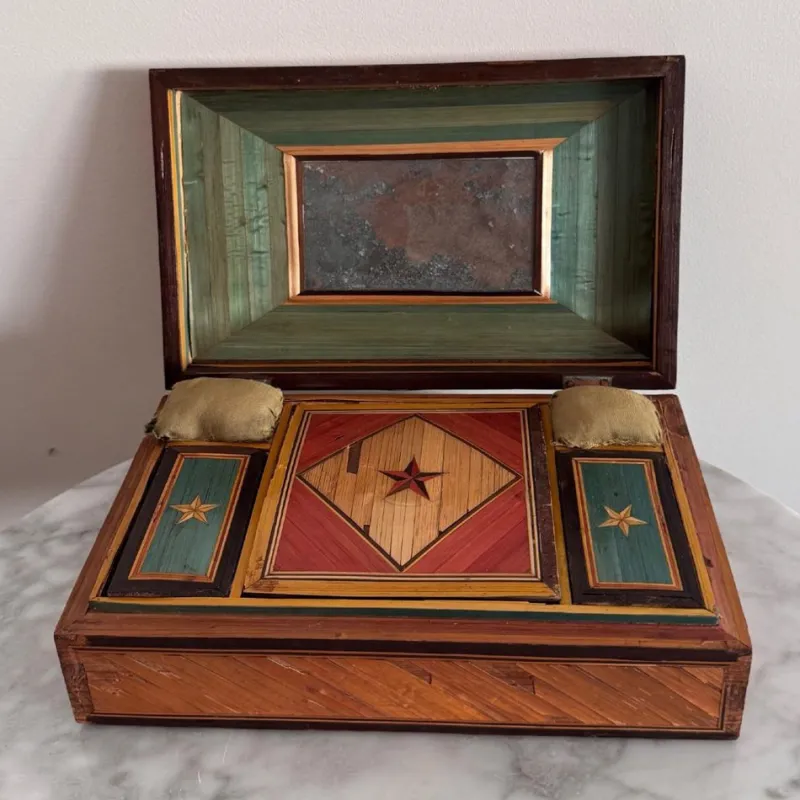 Pamono Straw Marquetry Work Box> Trunks Crates & Baskets