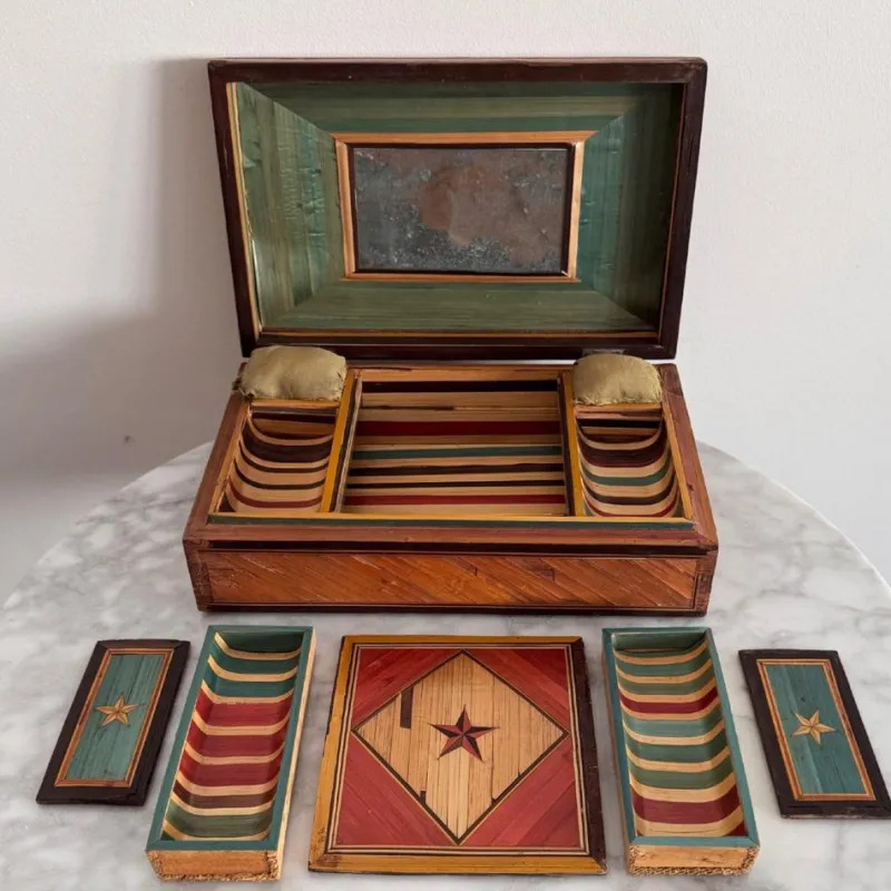 Pamono Straw Marquetry Work Box> Trunks Crates & Baskets