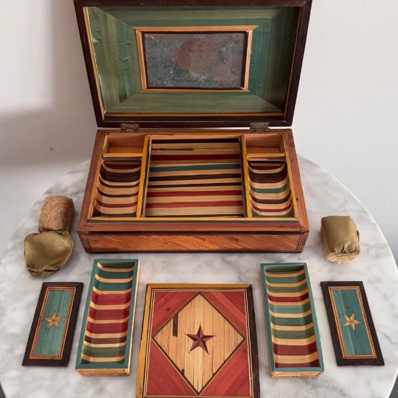 Pamono Straw Marquetry Work Box> Trunks Crates & Baskets