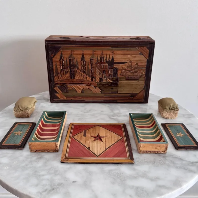 Pamono Straw Marquetry Work Box> Trunks Crates & Baskets