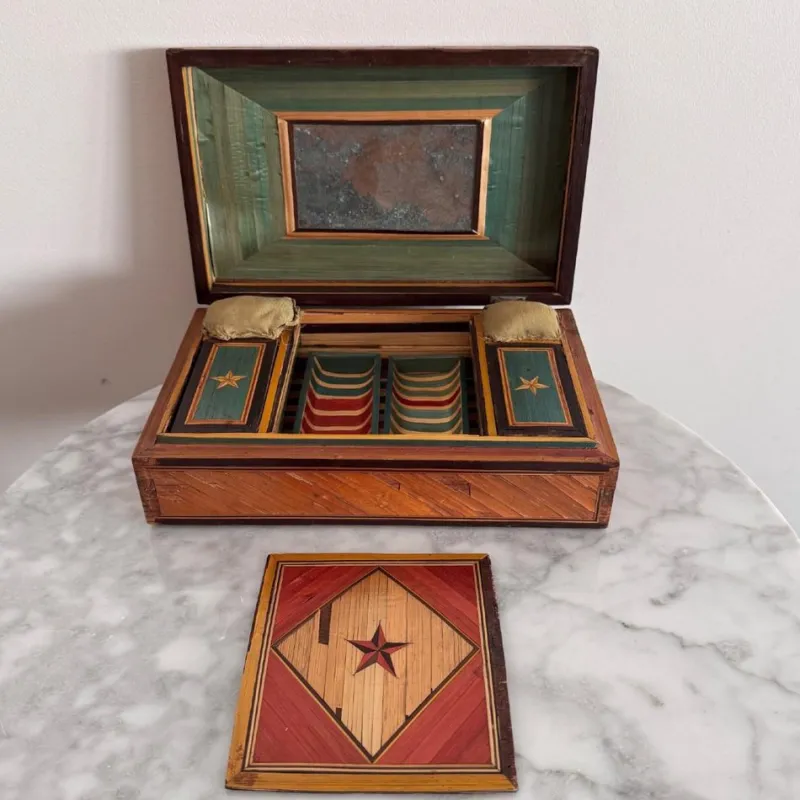 Pamono Straw Marquetry Work Box> Trunks Crates & Baskets