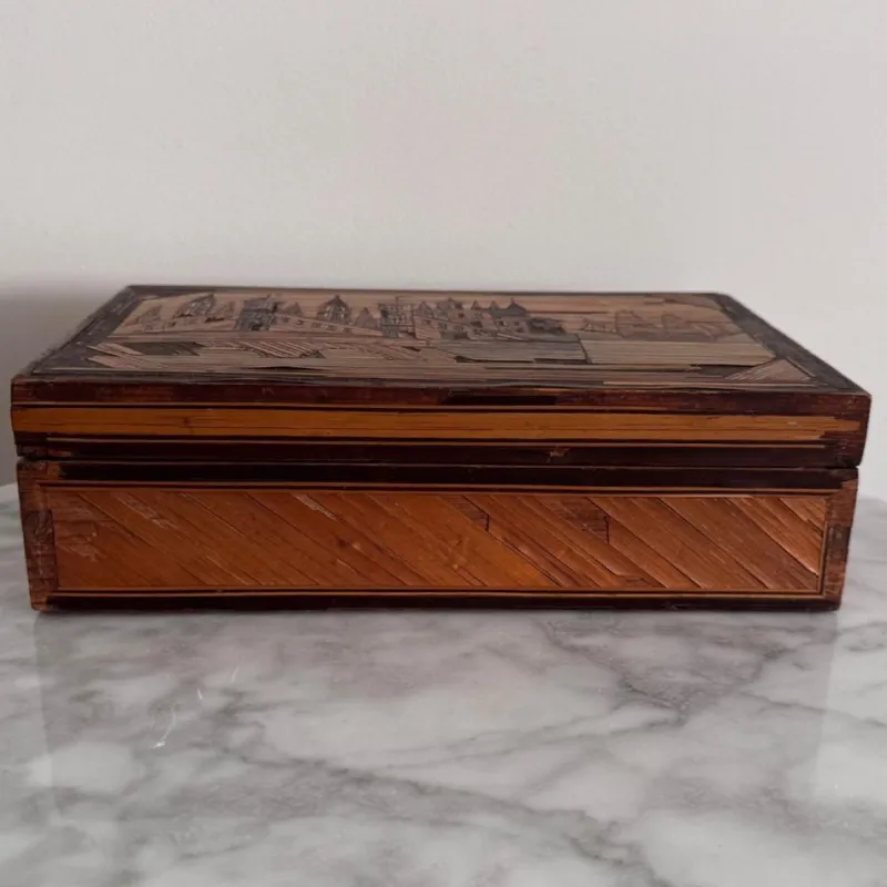 Pamono Straw Marquetry Work Box> Trunks Crates & Baskets