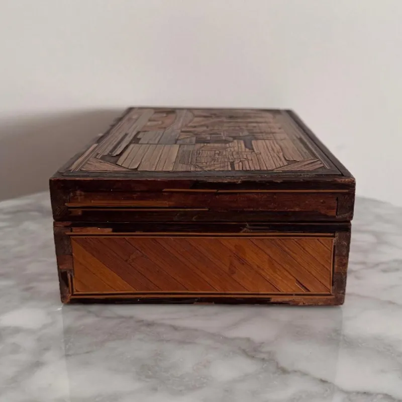 Pamono Straw Marquetry Work Box> Trunks Crates & Baskets